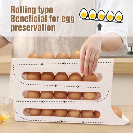 4 Tier Egg Holder for the Refrigerator Automatic Scrolling Egg Rack Holder Large Capacity Multi functional Egg Organizer Storage Box