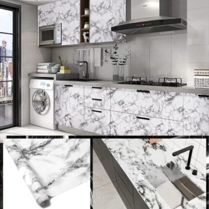 WHITE & BLACK Waterproof Heat Resistant Self Adhesive Anti Oil Kitchen Wallpaper